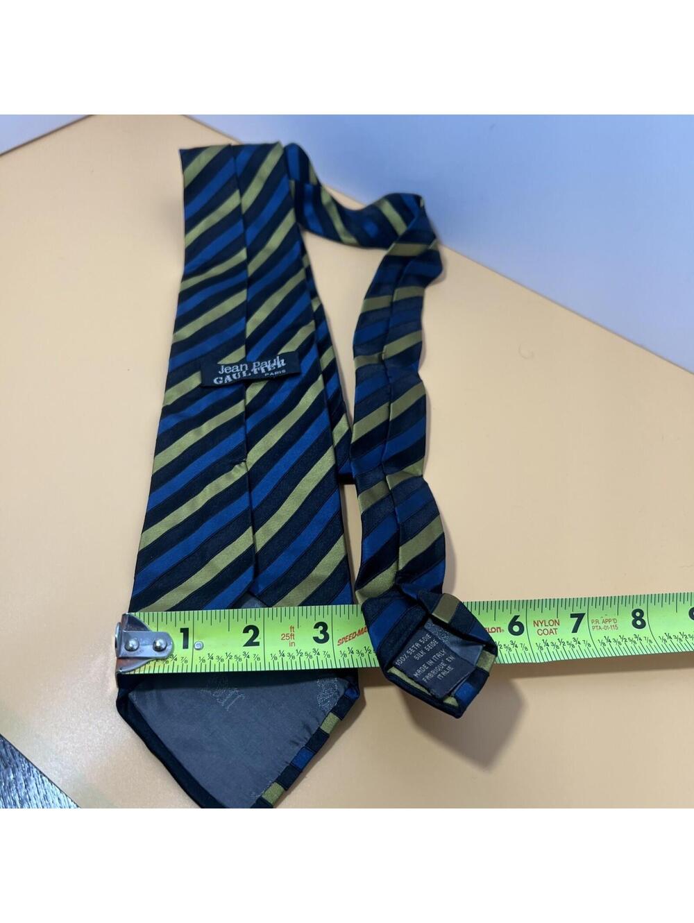 Vintage JEAN PAUL GAULTIER, 100% Silk Tie Necktie, Striped Logo, Italy, EUC Y2K